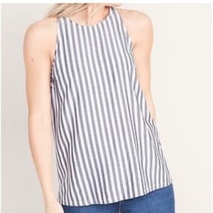 Old Navy High Neck Sleeveless Top Navy & White Stripe Sz M NWT
